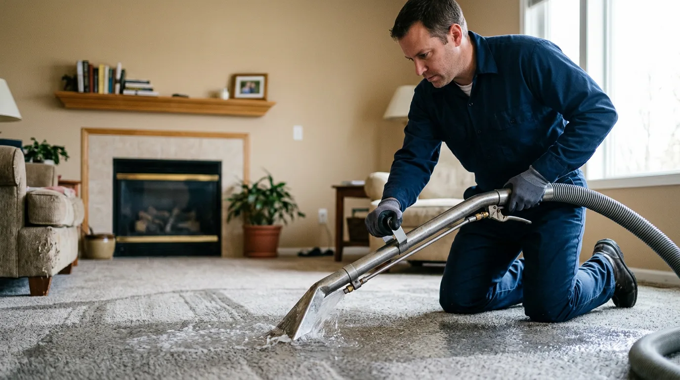 Water damage restoration technician working near Eros, LA